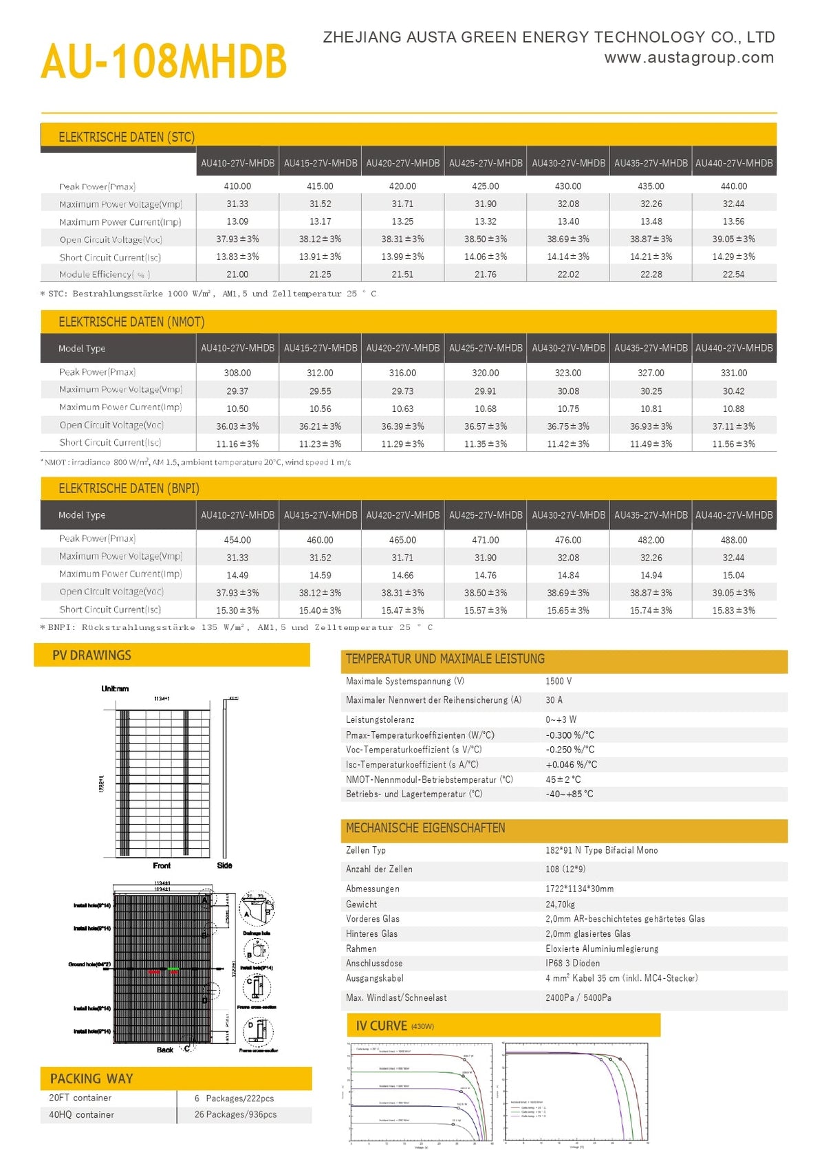 PV Module Bifazial 440W TopCon FullBlack