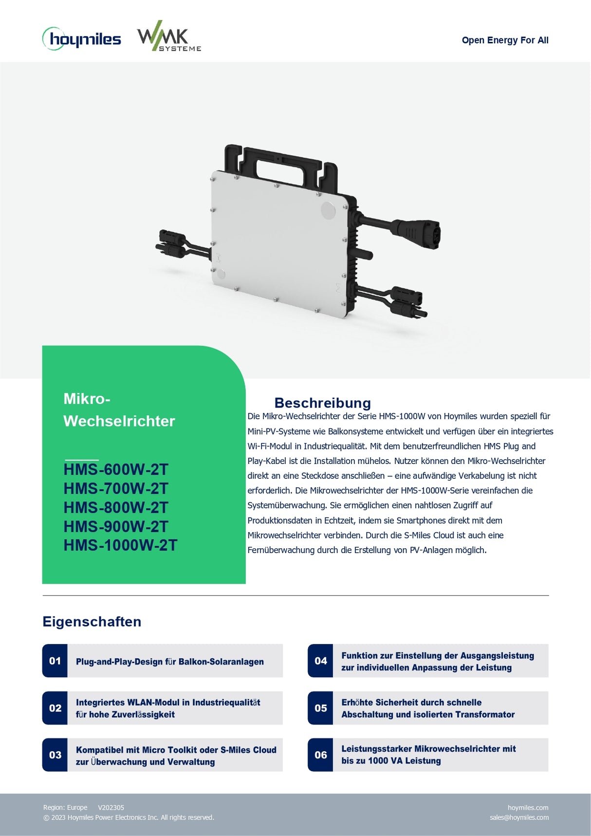 Hoymiles HMS-800W-2T Wi-Fi Mikro-Wechselrichter für PV-Module