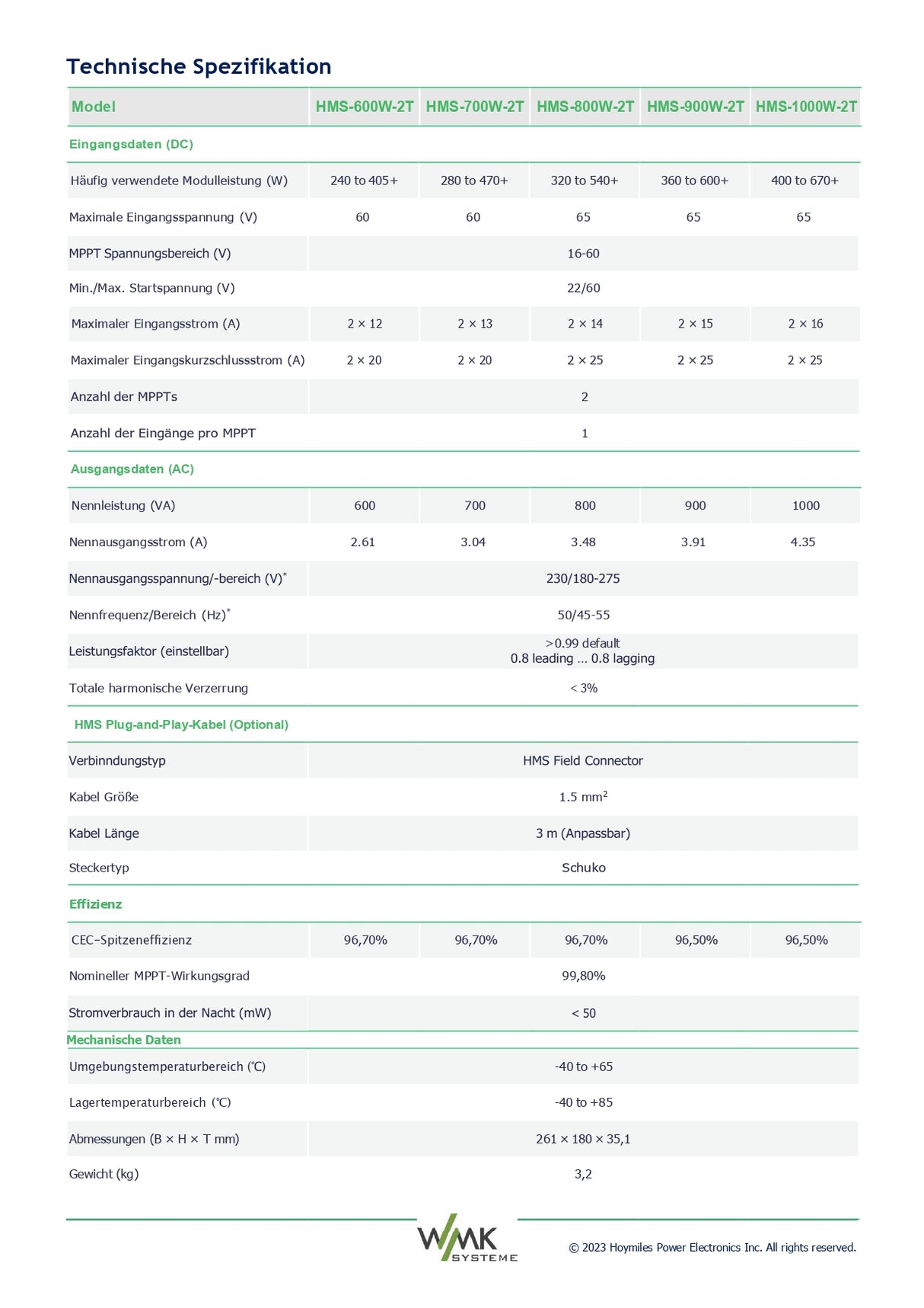 Hoymiles HMS-800W-2T Wi-Fi Mikro-Wechselrichter für PV-Module