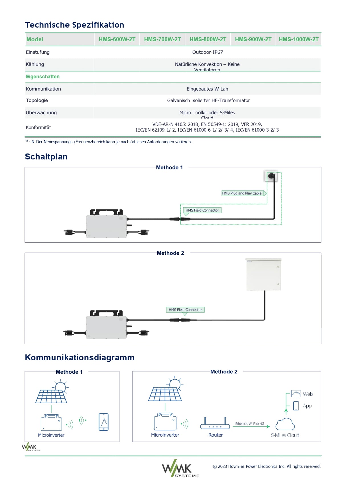 Hoymiles HMS-800W-2T Wi-Fi Mikro-Wechselrichter für PV-Module